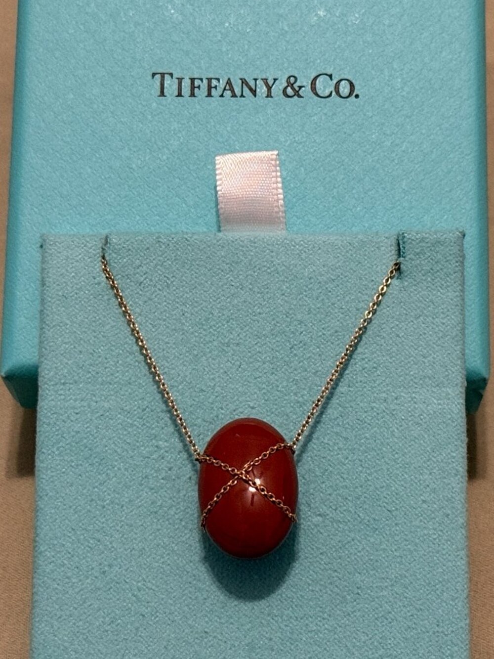 Rare TIFFANY & CO. Cross My Heart Jasper 18k Necklace